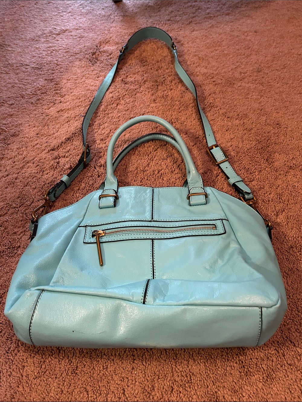 Elliott Lucca Aqua Leather Shoulder Satchel